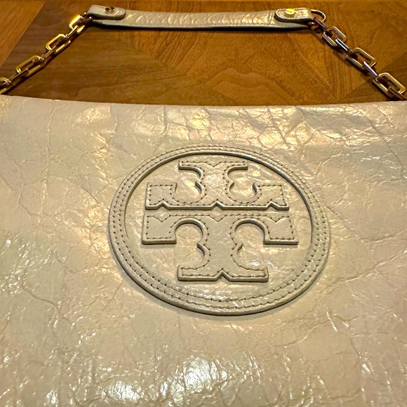 TORY BURCH Reva Leather Shoulder Clutch Purse Bag Metal Chain Detail - Picture 2 of 6